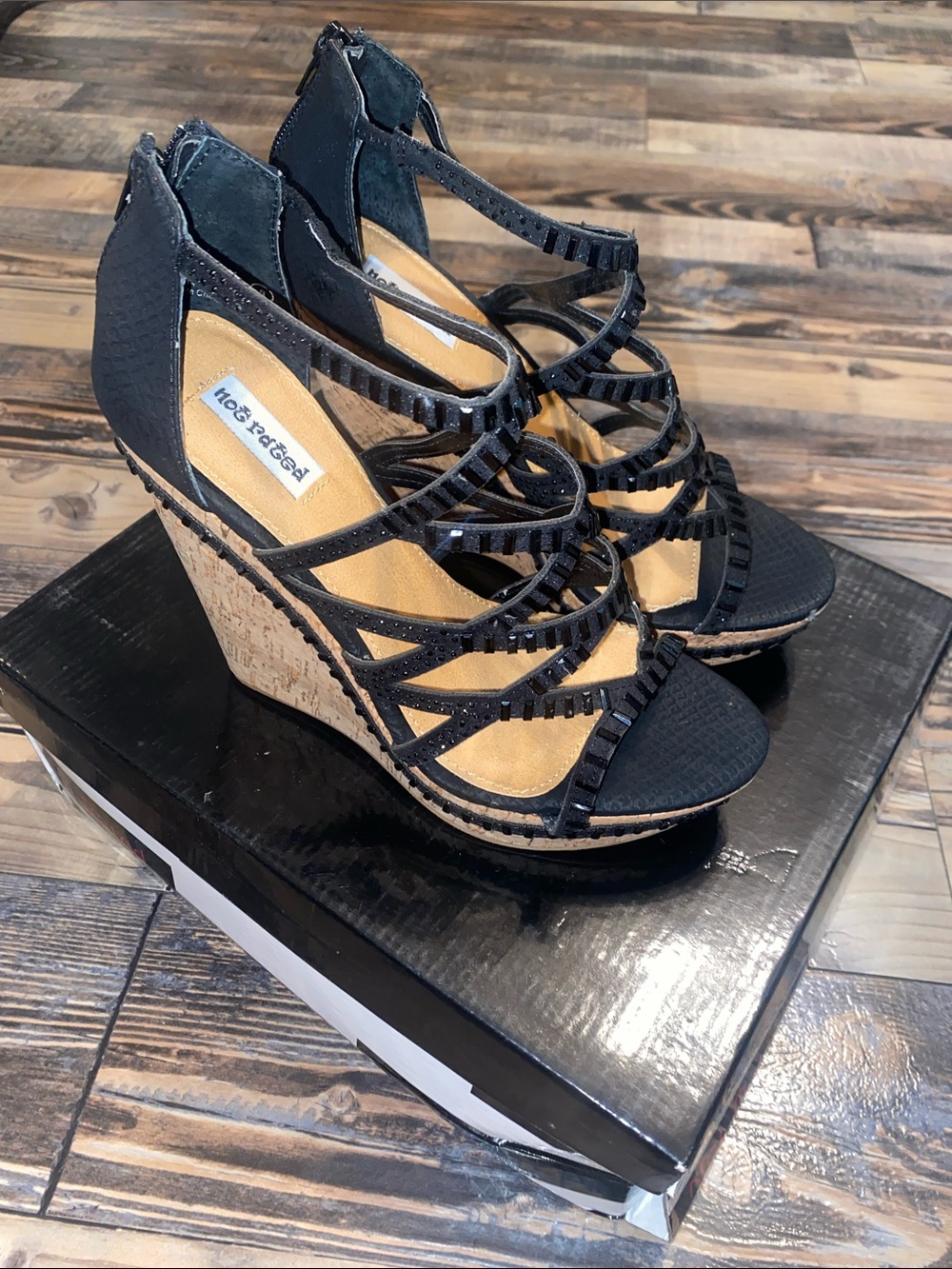 Not Rated Black Strappy Cork Wedge Sandals